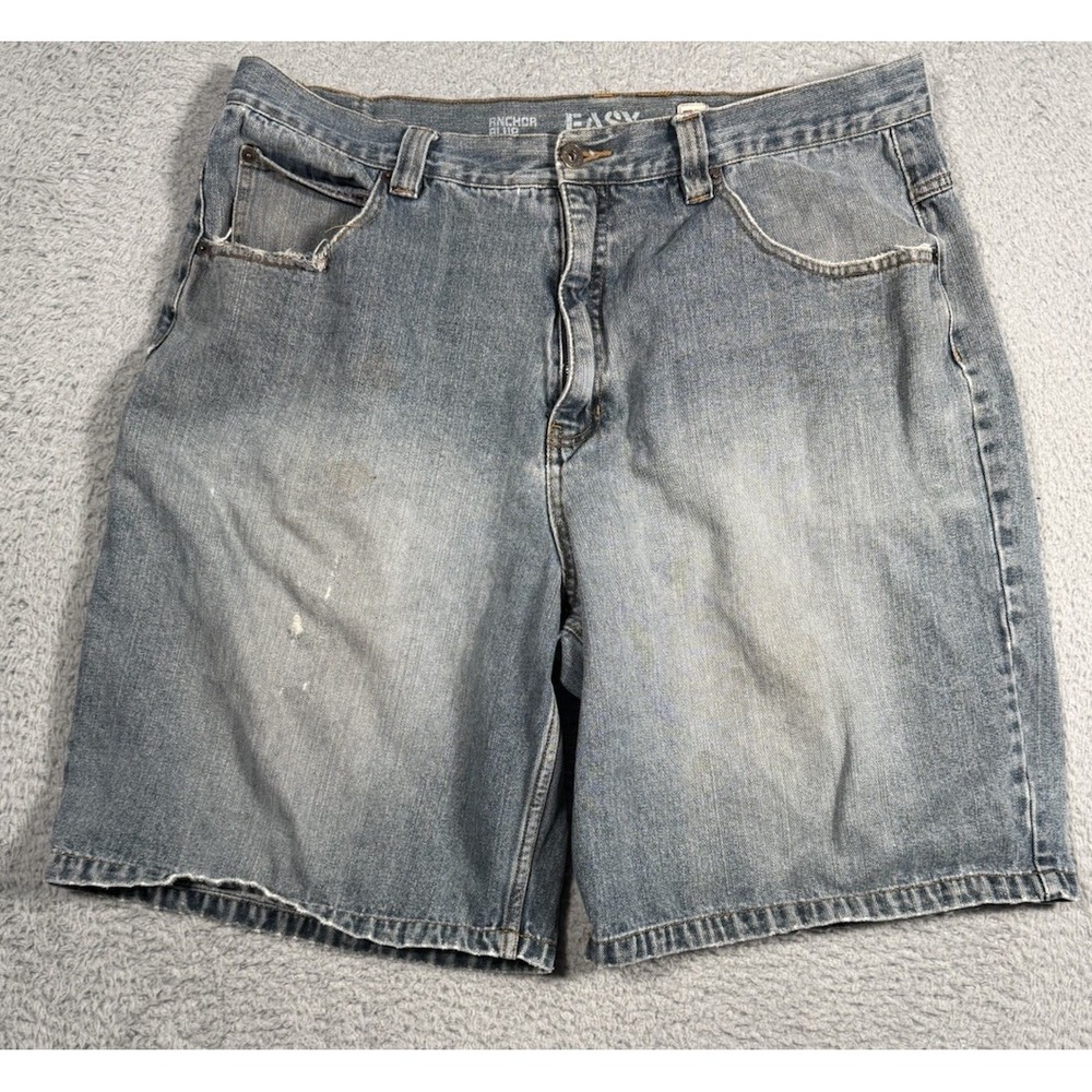 Vintage Y2K Anchor Blue Easy‎ Baggy Jean Shorts Mens 38 Blue Denim Skater Grunge